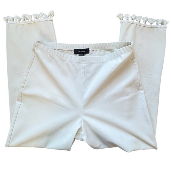 Karen Kane Ponte Ankle Crop Pants Tassels at Hem Elastic Waist Pull on Size Med - Picture 3 of 10